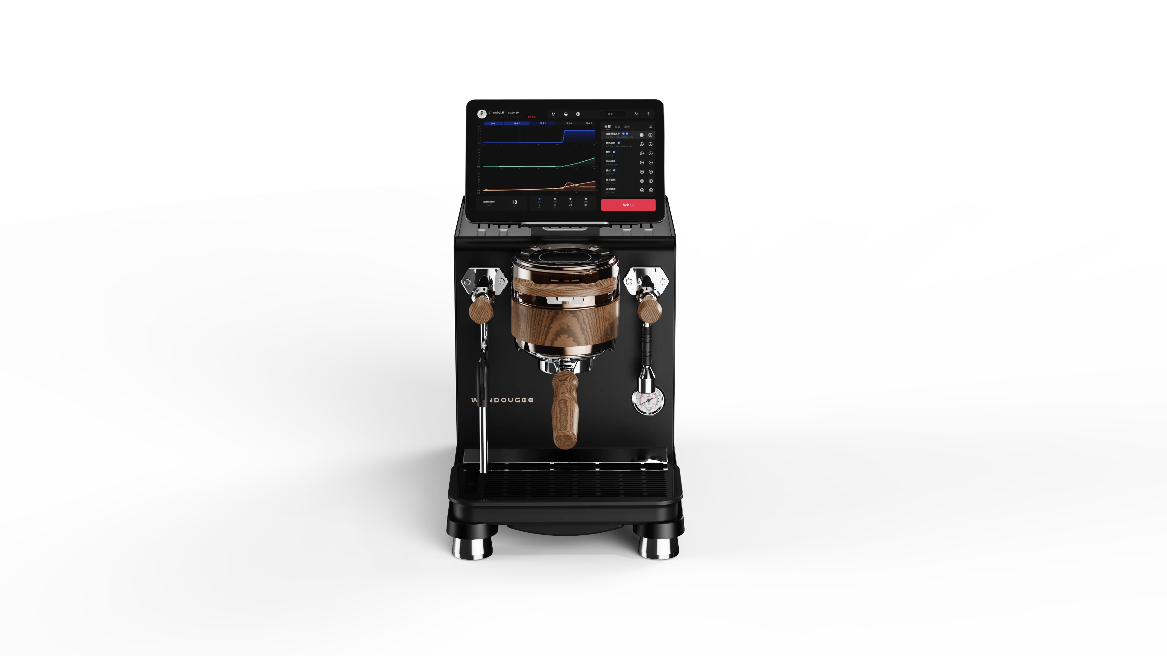 Wendougee Data S – Dual Boiler Espressomaskin. Manuell flow- og trykkprofilering – finjuster bryggekurven for perfekt smak