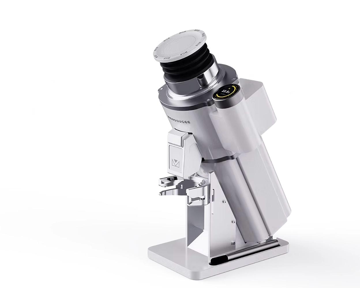 Wendougee MILO II – Single Dose Grinder. Single dose-design med 28° tilt for optimal flyt og minimalt svinn